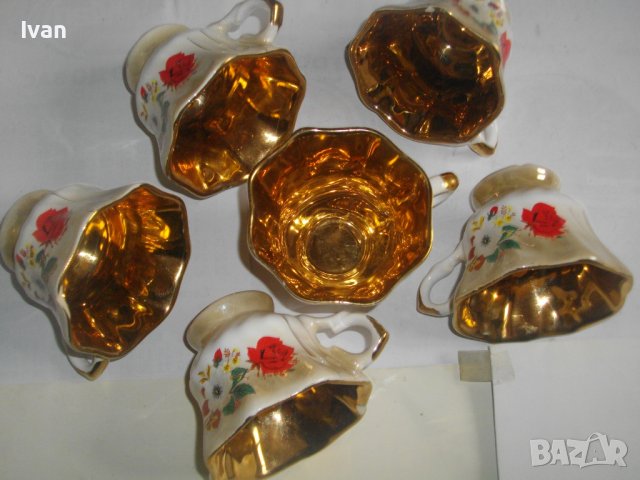 Комплект 6 бр. Позлатени Порцеланови Чаши За кафе-125мл-Старинни-Ръчно Рисувани, снимка 14 - Чаши - 40107238