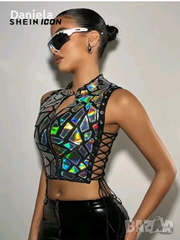 Модерен топ с връзки размер L, снимка 1