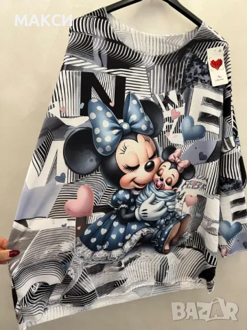 Памучна макси модерна еластична блуза с Мики Маус , снимка 3 - Блузи с дълъг ръкав и пуловери - 47650457
