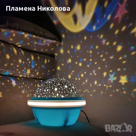 Цветна LED нощна лампа НЛО проектор със звездно небе, звезди и луна за детската стая и спокоен сън, снимка 5 - Настолни лампи - 52477044
