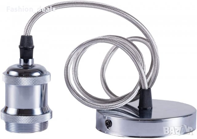 Хромирана Висулка за окачване на таван с E27 Държач за лампа