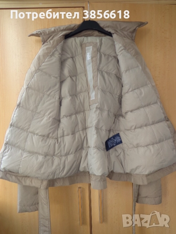 Италианско вталено бежово пухено яке с колан, снимка 4 - Якета - 51469003