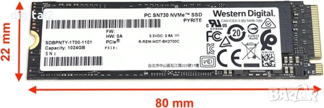 Western Digital 1TB SSD PC SN730 NVMe PCIe Gen3 x4 M.2 24м Гаранция, снимка 2 - Твърди дискове - 53606320