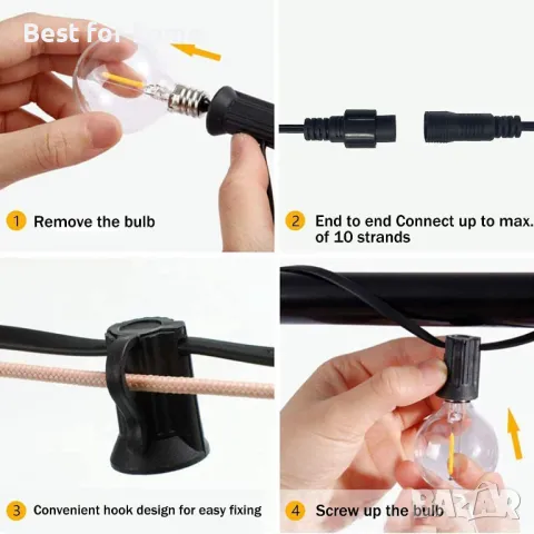 Външни LED лампички верига 10 м от 25 крушки SON4SUN, снимка 7 - Градински мебели, декорация  - 48454946