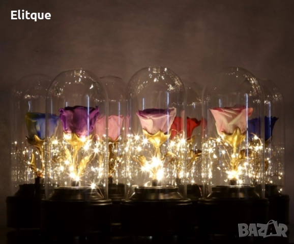 Вълшебна неувяхваща роза в стъкленица с LED светлина 