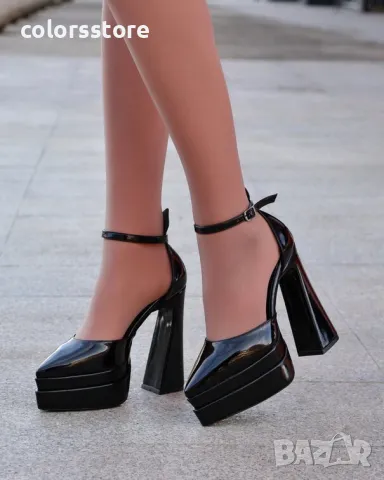 Сандали на ток - черен лак - VTK25