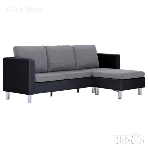 3-местен диван с възглавници, черен, изкуствена кожа, снимка 2 - Дивани и мека мебел - 43302207