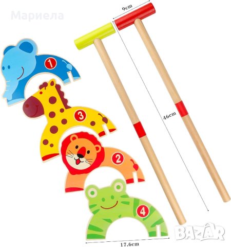 Детски мини голф / Дървен Крикет с Животни / Крикет Образователна Игра, снимка 5 - Образователни игри - 44139048