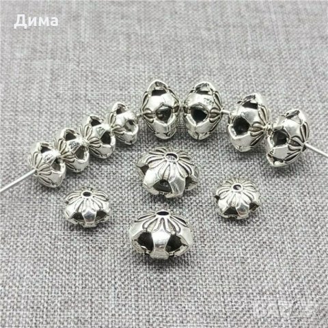 Талисмани от 925 Стерлингово Сребро тип Пандора - Flower Beads 2-Sided - 8 мм - За Бижута, снимка 3 - Колиета, медальони, синджири - 32879586