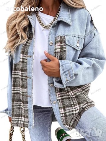 Дамско дънково яке-риза с дълъг ръкав с копчета, 6цвята , снимка 6 - Якета - 39240402