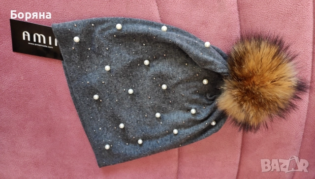 Amia Moda нова шапка с естествен пух, снимка 3 - Шапки - 52415993