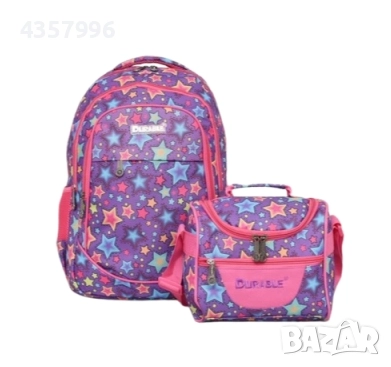 Комплект раница и чанта за храна, За ученици, Лилав 