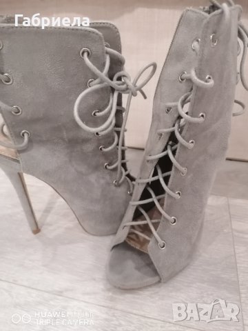 Сандали, летни боти сив велур, снимка 2 - Сандали - 32731168