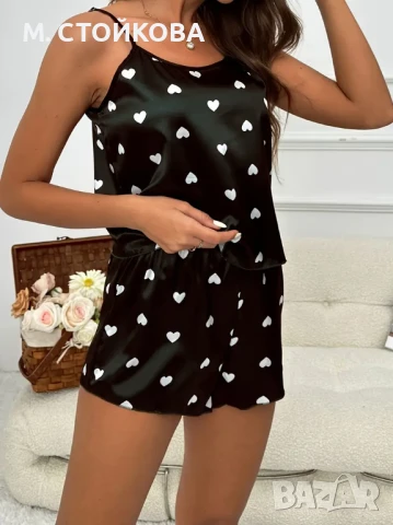 сатененена пижама - потник и къси гащи, снимка 3 - Пижами - 51207177