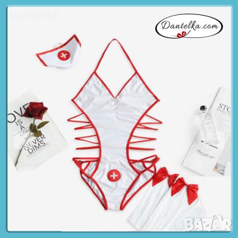 K111 Медицинска сестра с чорапи. Еротично бельо. Секси костюм на медицинска сестра. Секси бельо, снимка 6 - Бельо - 43162522