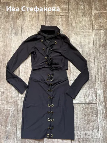 Нов черен елегантен сет комплект костюм две части пола висока талия топ еластичен , снимка 4 - Костюми - 49328880