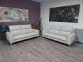ПРОМОЦИЯ!!! Комплект кремави кожени дивани две тройки, снимка 5