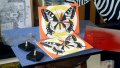 Хендмейд стенен часовник с пеперуда.