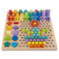 Дървена игра пъзел с цифри, букви, форми, топчета, рингове, снимка 7 - Образователни игри - 43900645