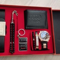 Комплект Audi колан,часовник,портфейл,броеница,запалка,гривна, снимка 1 - Мъжки - 36904200