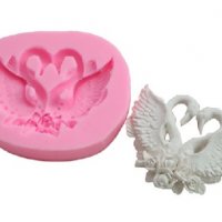 2 разперени Лебеда Лебед Лебеди с рози силиконов молд форма калъп фондан шоколад гипс, снимка 3 - Форми - 36963432