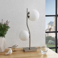 Настолна лампа Avalyn c вълнообразна рамка и две бели стъклени топки., снимка 3 - Настолни лампи - 44068327