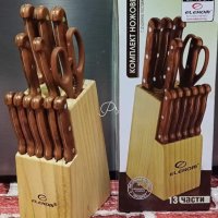 Голям комплект ножове от 13 части дървени дръжки , снимка 1 - Прибори за хранене, готвене и сервиране - 43526661