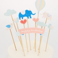 Слон слонче слончета птички облак облаци Happy Birthday топери  украса декор торта мъфини рожден ден, снимка 1 - Други - 40664719