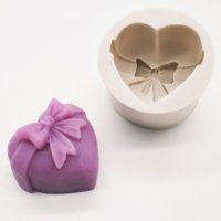 Дълбоко сърце с панделка силиконов молд форма калъп за гипс сапун шоколад фондан, снимка 1 - Форми - 27594233