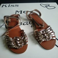 ASOS Gold Leather Sandal - златисти сандали естествена кожа 39 номер, снимка 1 - Сандали - 33650822