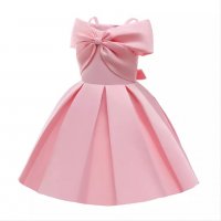 Детска розова официална рокля плътен сатен размер 6-7 г, снимка 1 - Детски рокли и поли - 38468462