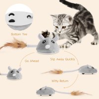 Интерактивна играчка за котка,USB акумулаторна смарт електронна мишка с Перо и опашка, снимка 3 - За котки - 44081316