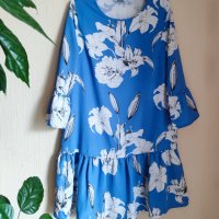 Нова синя флорална рокля , снимка 3 - Рокли - 43484989