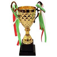 Наградна купа с височина 24.5 см и ленти в цветовете на българския трикольор. , снимка 1 - Колекции - 36910277