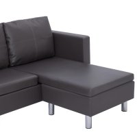 3-местен диван с възглавници, сив, изкуствена кожа, снимка 7 - Дивани и мека мебел - 40813280