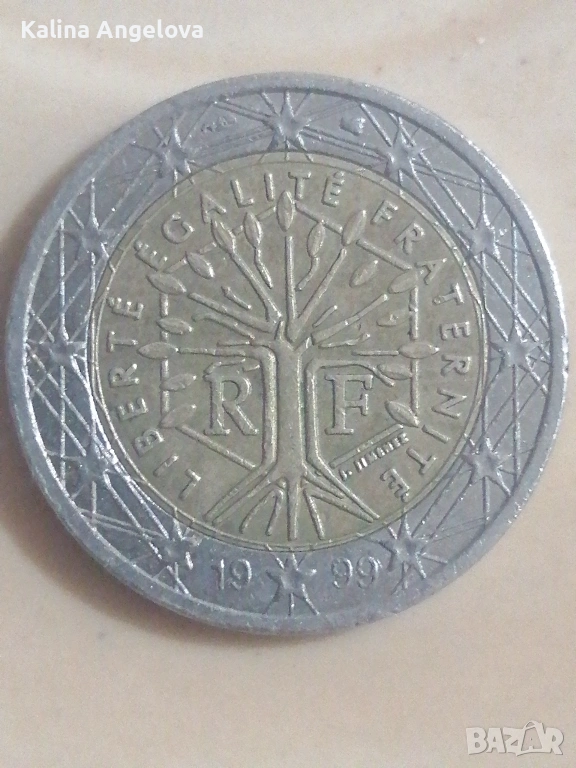 Монета френска от 2 веро рядка от 1999г, снимка 1