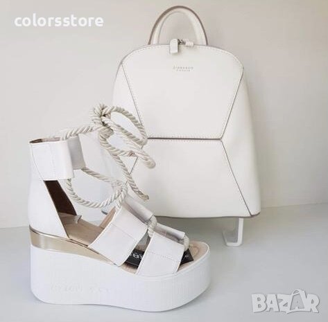 Сандали на платформа - бяла кожа - 311, снимка 1