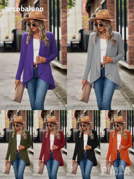 Дамска едноцветна широка жилетка с дълъг ръкав, 6цвята, снимка 1