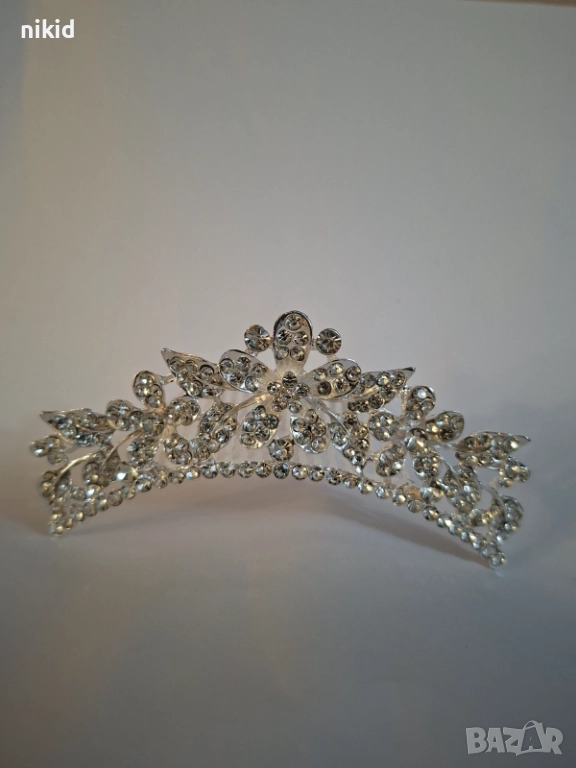 Тиара мини корона с цвете за забождане в коса прическа сватба детска и дамска универсална, снимка 1