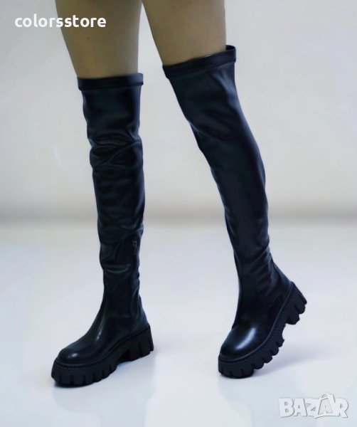 Чизми на платформа - черна кожа - RBL10, снимка 1