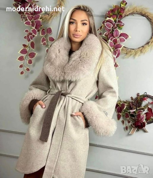 Дамско луксозно палто кашмир вълна и лисица код 216, снимка 1