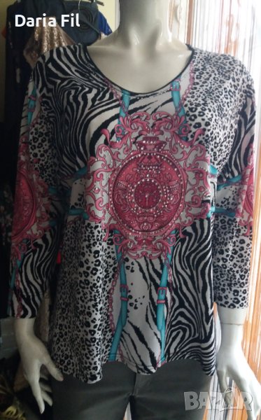 ИЗКЛЮЧИТЕЛНО КРАСИВА блуза с пейсли принт и сребристи камъчета , снимка 1