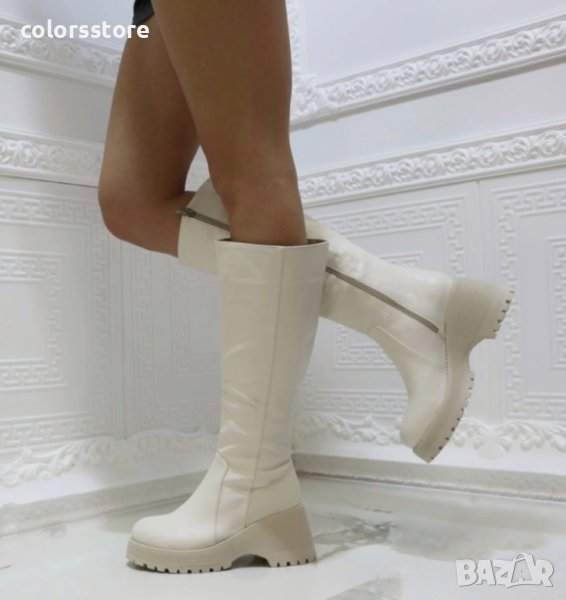 Ботуши на платформа - бежова кожа - BSX10, снимка 1