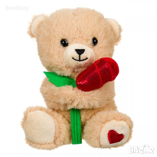 Плюшено мече с червена роза 15см, снимка 1