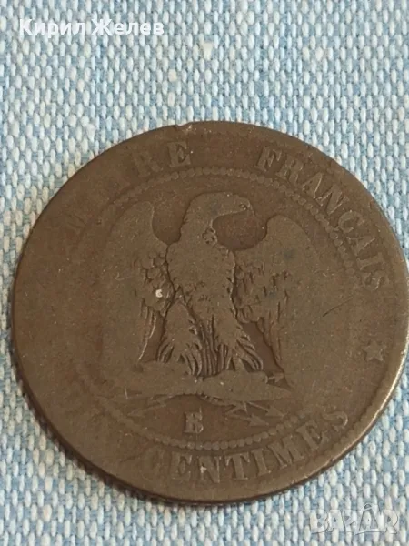 Стара монета 10 сантима 1855г. Франция Император Наполеон трети 30252, снимка 1