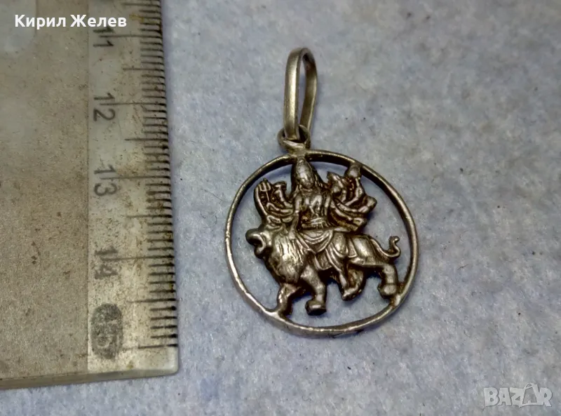 Durga Maa Vaishno Mata ТРАДИЦИОНЕН ХИНДУИСТКИ СРЕБЪРЕН ПЕНДАНТ СРЕБРО ВИСОКА ПРОБА РъчнаРАБОТА , снимка 1