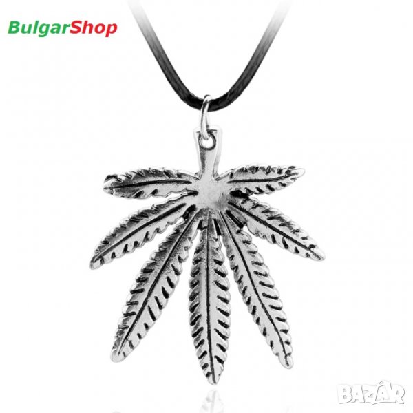 Weed колие (колие с листо на марихуана) - Сребристо колие, снимка 1