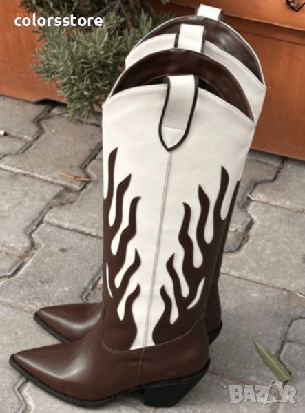 Ботуши на ток - кафяво и бяло - KBT20, снимка 1