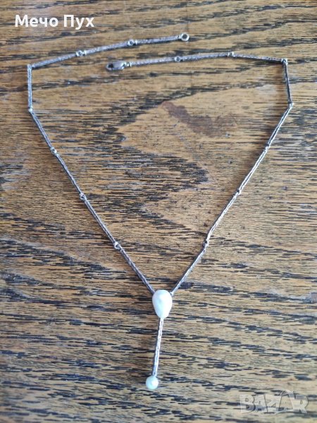 Старо сребърно полутвърдо колие с естествени перли (124), снимка 1