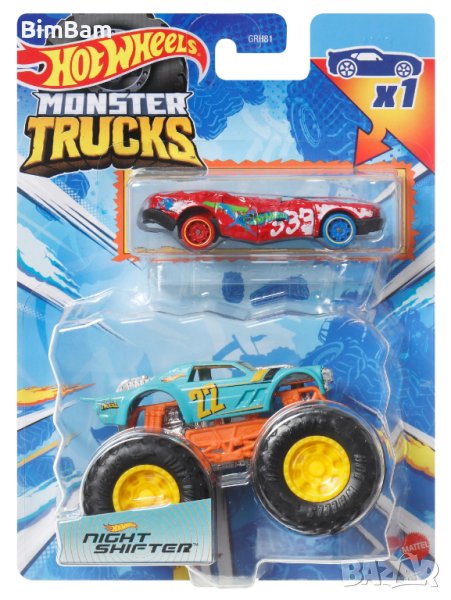 Комплект HOT WHEELS - камион Monster Trucks и количка - Night Shifter, снимка 1